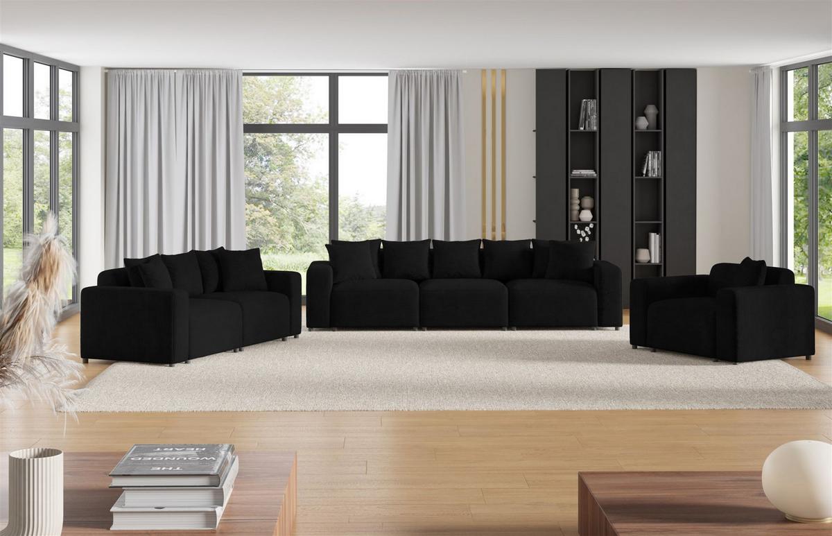SOFA Megan 3-sitzer In Poso - Schwarz, Holzwerkstoff/Textil (327/75/98cm) - Fun Möbel