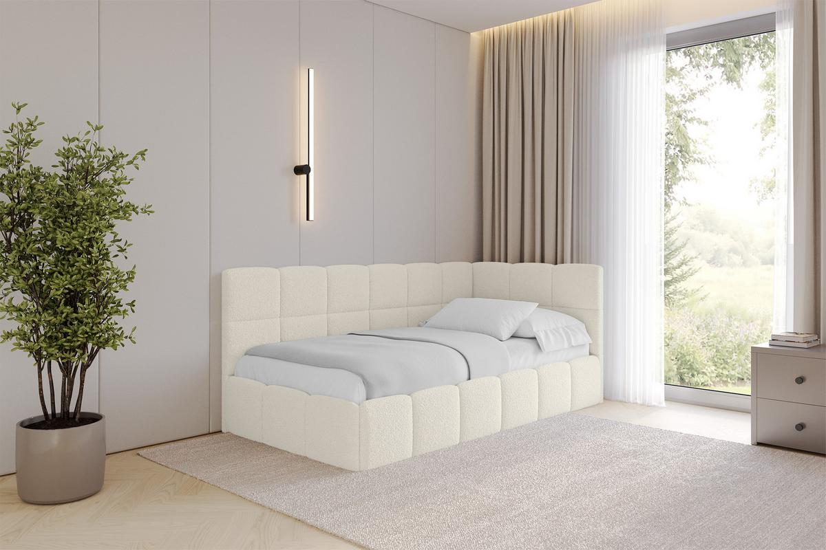EINZELBETT Jugendbett mit Bettkasten Links, ohne Matratze - LIVY 90x200 Beige - Hellbraun, Holzwerkstoff/Textil (90/200cm) - ALTDECOR