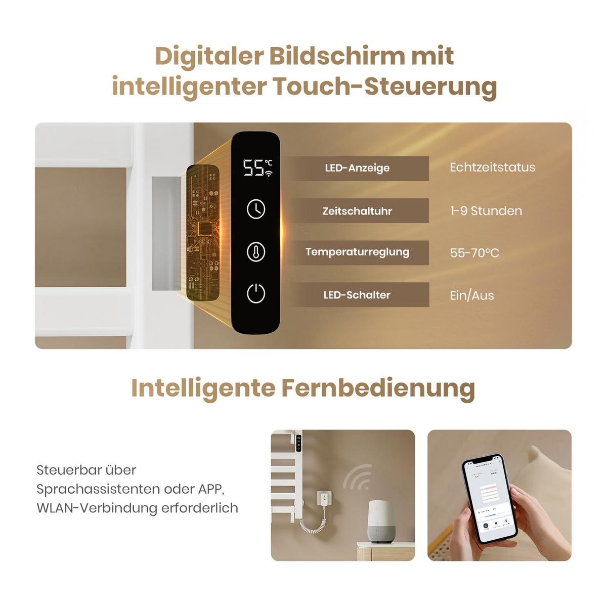 HEIZKÖRPER Elektrisch mit WiFi und Fernbedienung Weiß 100/50 cm - Schwarz, Metall (50/100/25.5cm) - EMKE