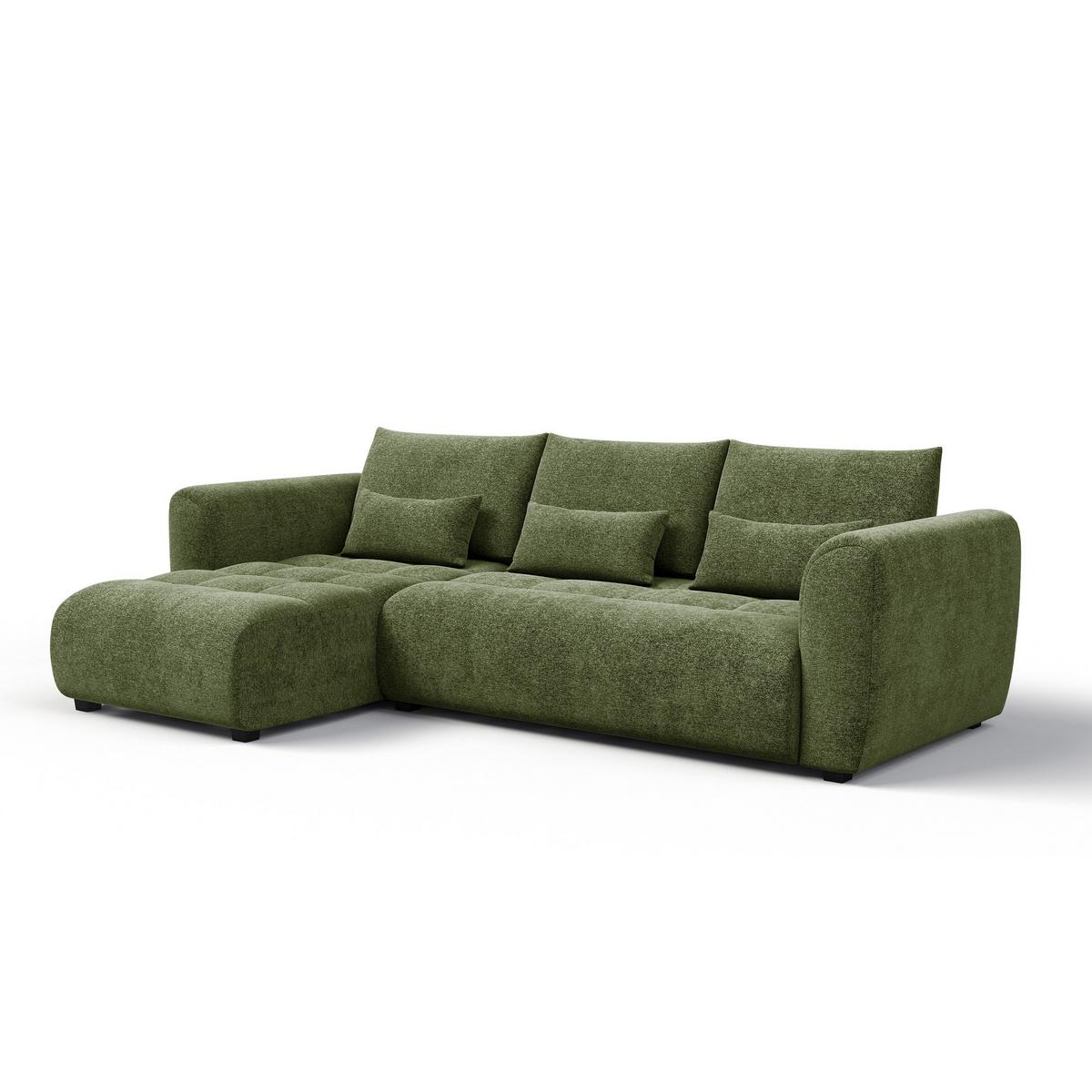 ECKSOFA SORENO 4-Sitzer, dunkelgrün - Dunkelgrün/Schwarz, Holz/Textil (293/171cm) - Wozimo