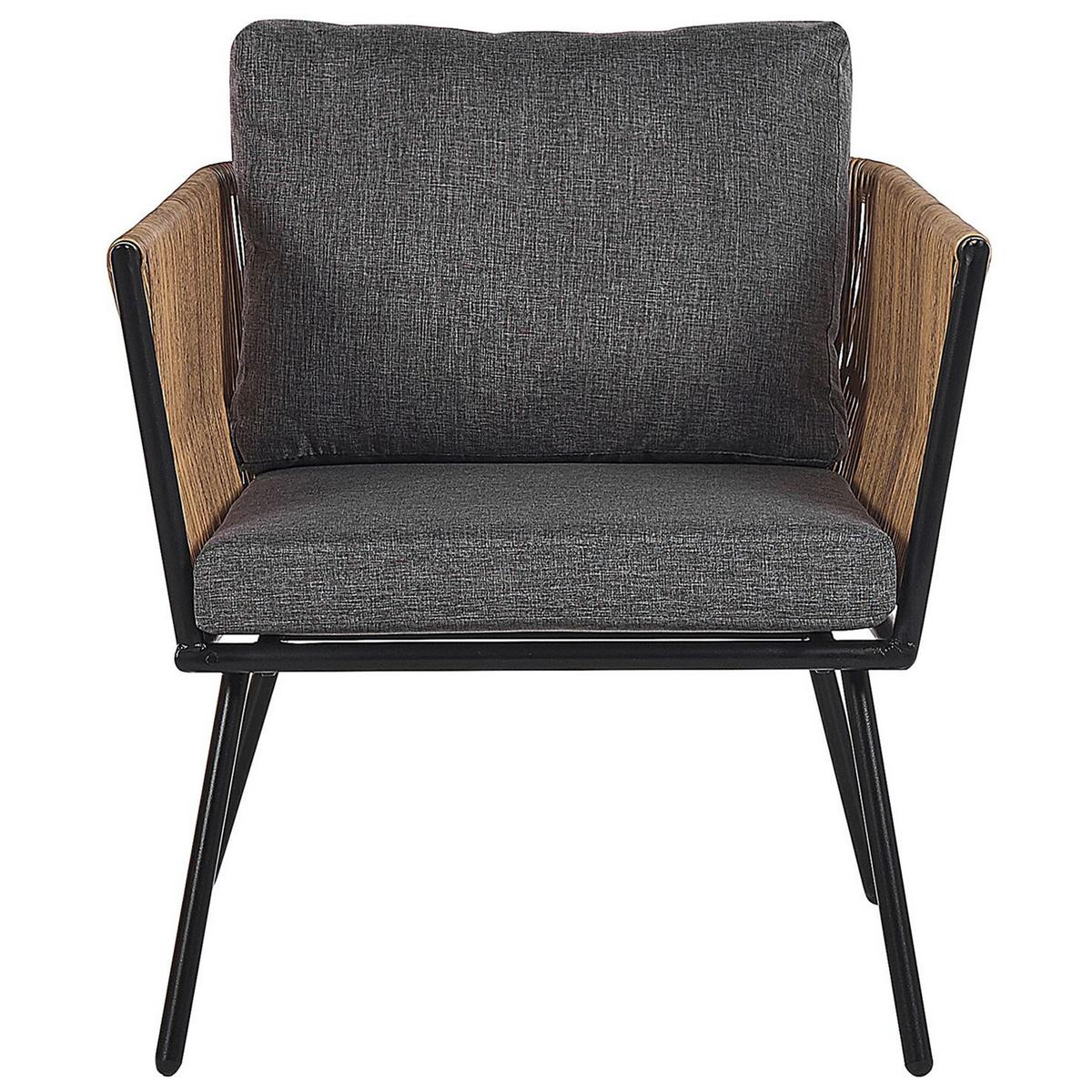 BALKONSET 2-Sitzer Rattan natürlich Auflagen grau Gargano - Braun/Grau, Kunststoff/Textil - Beliani