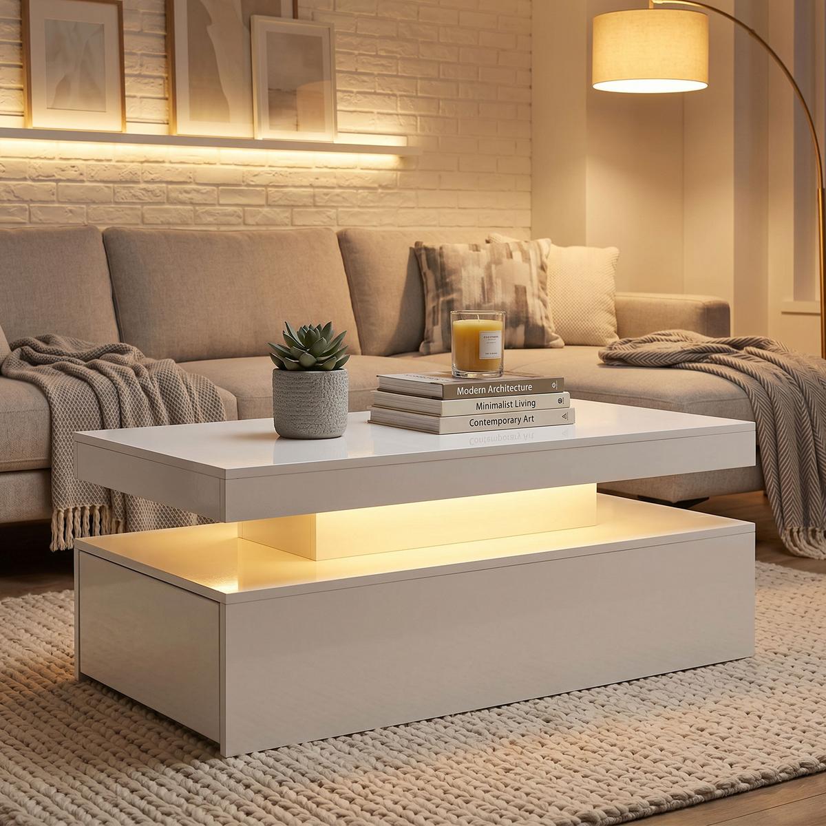 COUCHTISCH Spanplatte Hochglanzweiß - Weiß Hochglanz, Holzwerkstoff (100/50/40cm) - HOMCOM