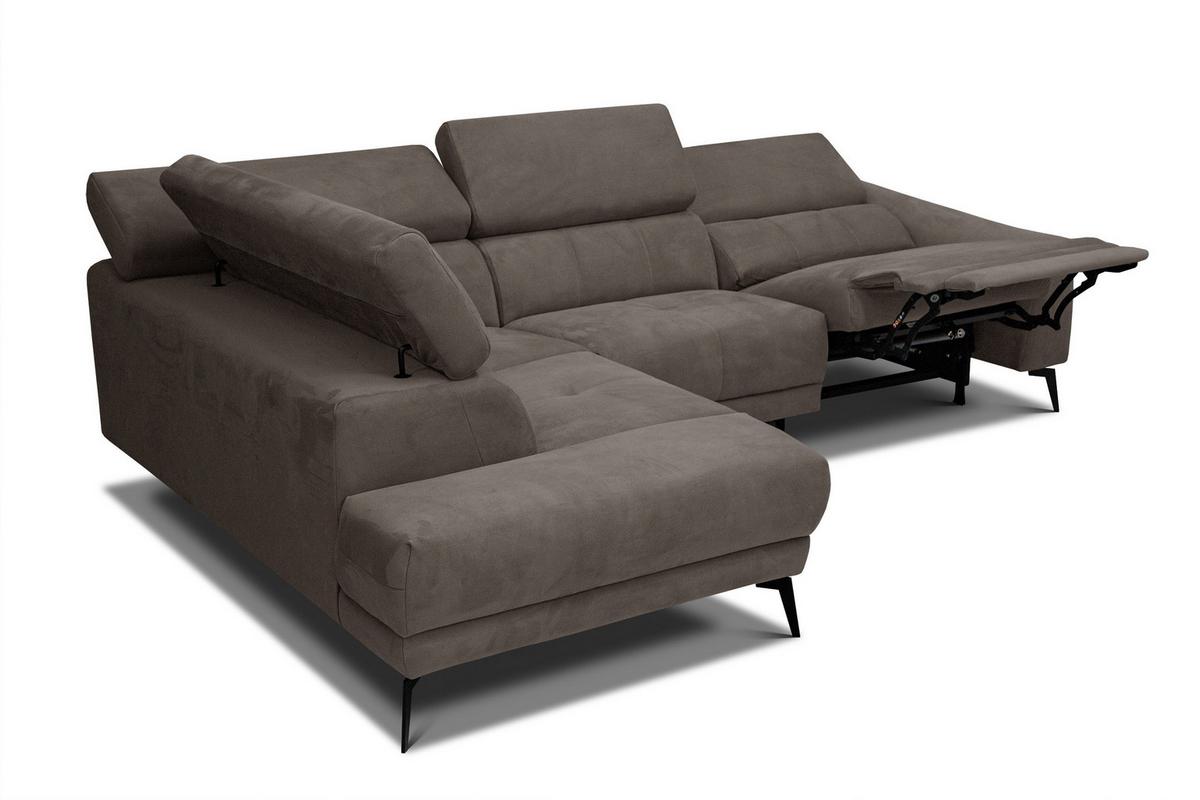 ECKSOFA LARS 5-Sitzer, 1 Relax, verstellbare Kopfstützen, taupe - Taupe/Schwarz, Holzwerkstoff/Textil (284/201cm) - Wozimo