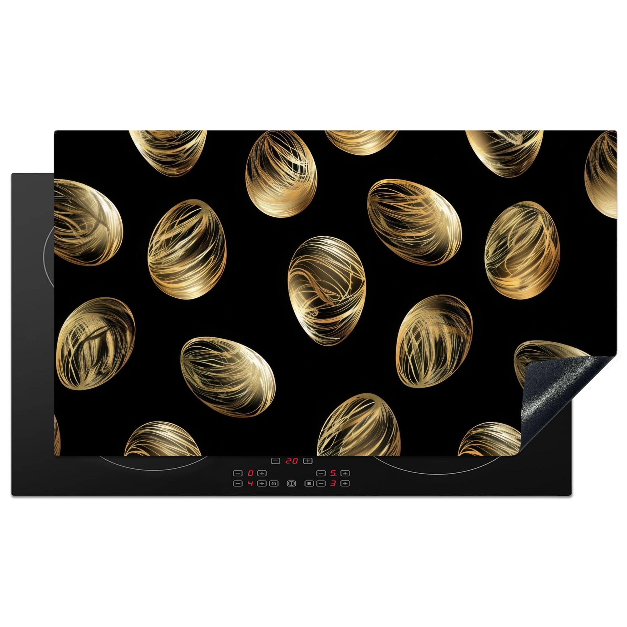 HERDABDECKPLATTE Eier - Gold - Muster Induktionsschutz 91.6x52.7 cm - Schwarz, Kunststoff (91.6/52.7/0.2cm) - MuchoWow