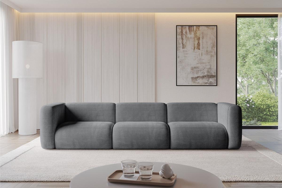 MODULARES Sofa 3-SITZER MIRA-S2 319x89x70 Dunkelgrau cm Cord - Dunkelgrau/Graphitfarben, Holzwerkstoff/Kunststoff (319/70/89cm) - ALTDECOR