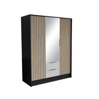 DREHTÜRENSCHRANK PELOR 150,5/200/51 cm Modern Kleiderschrank 3-türig mit Spiegel Schwarz - Schwarz/Weiß, Holzwerkstoff (150.5/200/51cm) - MASSENO