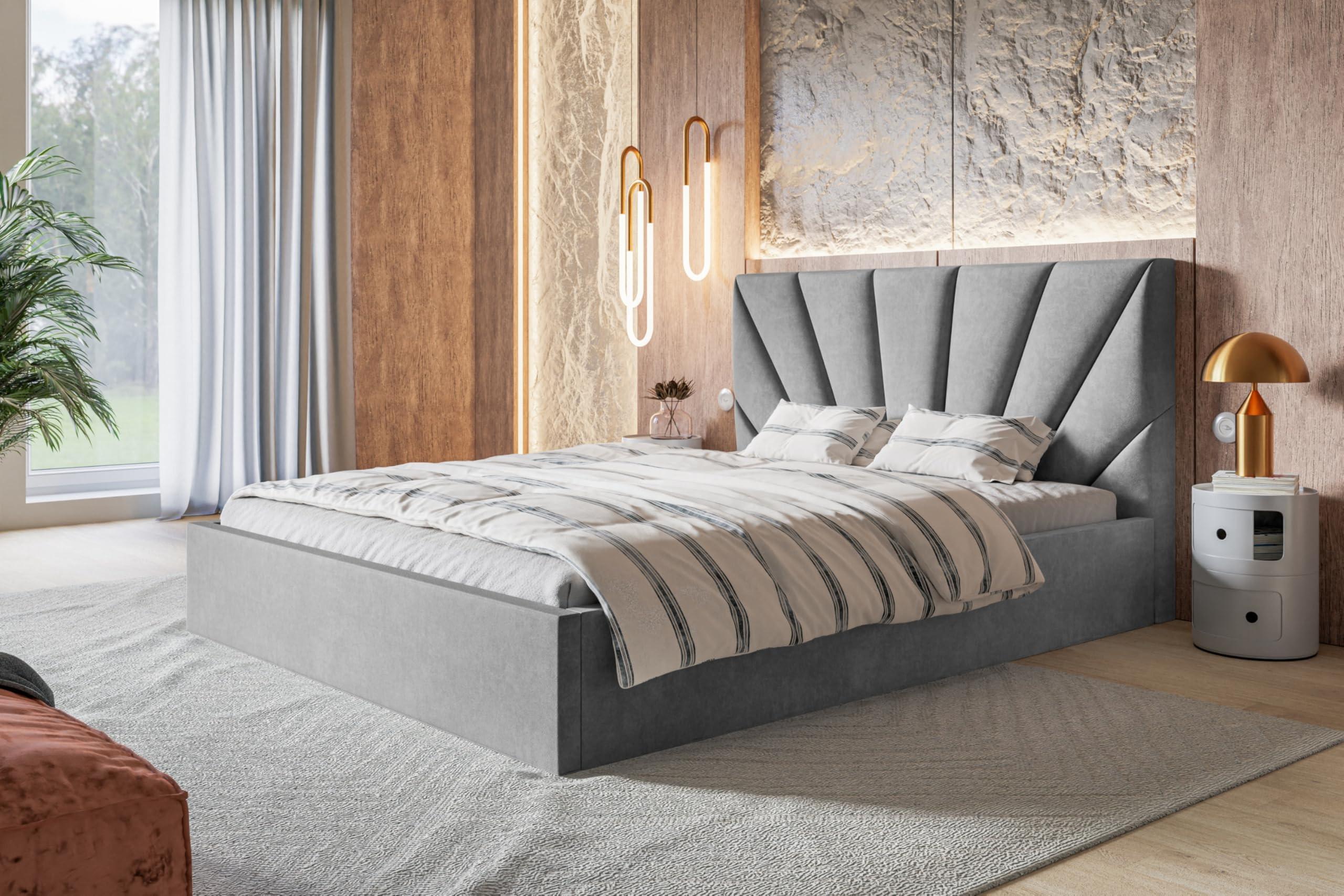 BETT 160x200 - Polsterbett mit Bettkasten und Holzrahmen - Modern Betten - Weicher Jasminstoff - Kollektion Denver, grau - Grau, Holz/Textil (160/200cm) - Alpi-Möbel
