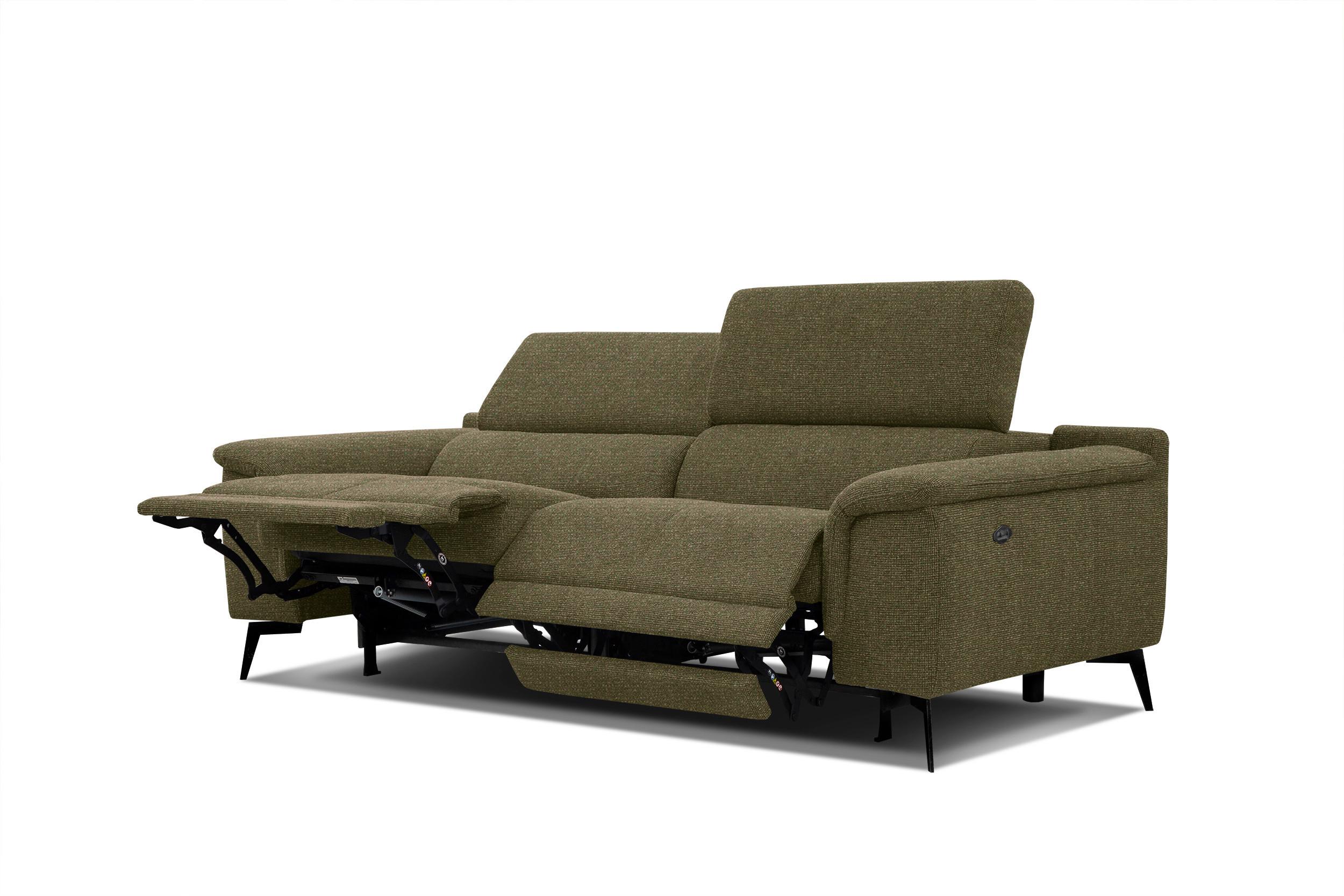 RELAXSOFA FIERO 3-Sitzer mit 2 Relaxfunktionen, olivgrün - Schwarz/Olivgrün, Holzwerkstoff/Textil (212/82/103cm) - Wozimo