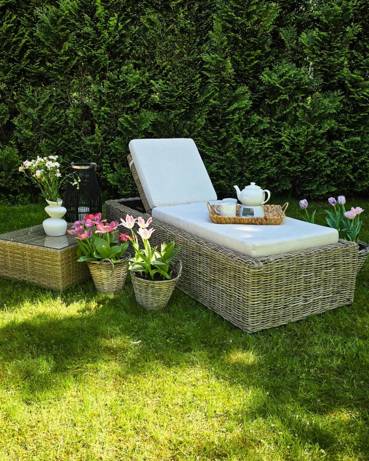 GARTENLIEGE Naturfarben Palese - Naturfarben/Grau, Naturmaterialien (77/88/195cm) - Beliani
