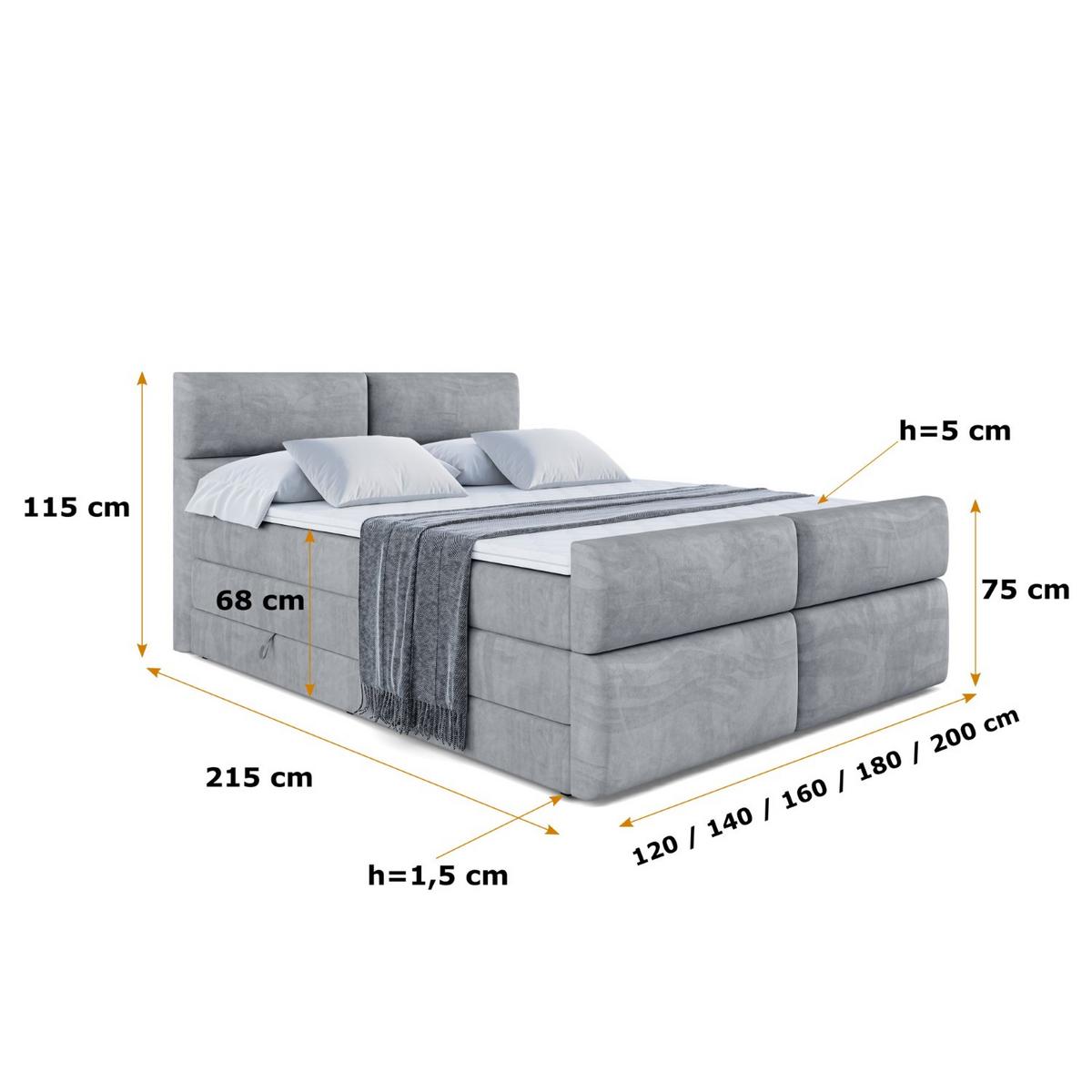 BOXSPRINGBETT BOXI3-Z KING - 140x200 - H3/H4 - Grau - Grau, Holzwerkstoff (140/200cm) - ALTDECOR