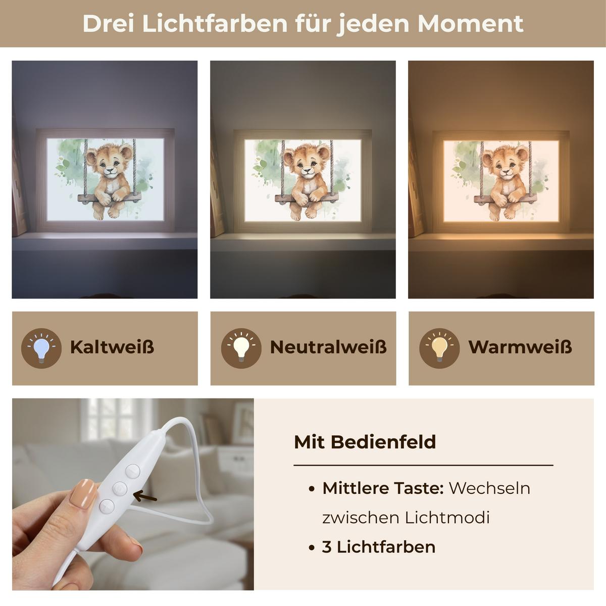 WANDLEUCHTE Löwe - Tier - Kinder - Dschungel 20x15 cm - Weiß, Holzwerkstoff (20/15/8cm) - OnlyWow
