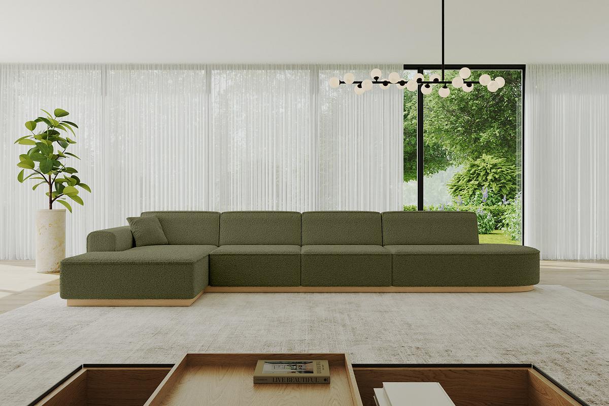 ECKSOFA Ottomane Links IREA-L3-v2 - 412x165x80 cm Grün - Platinfarben, Holzwerkstoff/Textil (412/165cm) - ALTDECOR