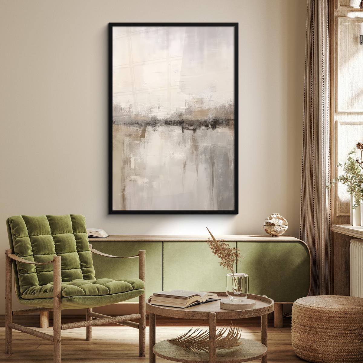 POSTER MIT RAHMEN Moderne Kunst - Abstrakt - Beige Bilderleiste 80x120 cm - Beige, Papier (80/120cm) - MuchoWow