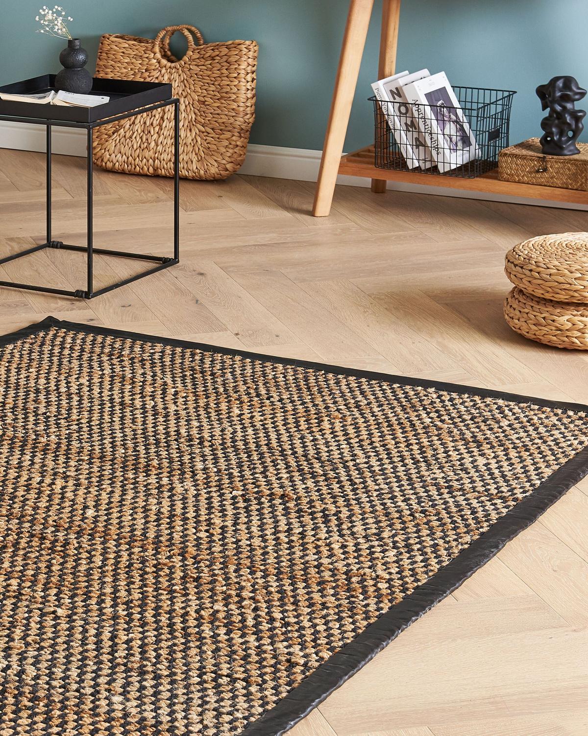 KURZFLOR-TEPPICH Schwarz 140/200 cm Gerce - Beige/Schwarz, Naturmaterialien (140/200cm) - Beliani