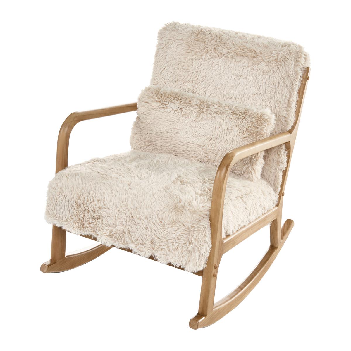 SCHAUKELSESSEL Webpelz Hellbeige Skovde - Beige/Braun, Textil (66/82/79cm) - Beliani