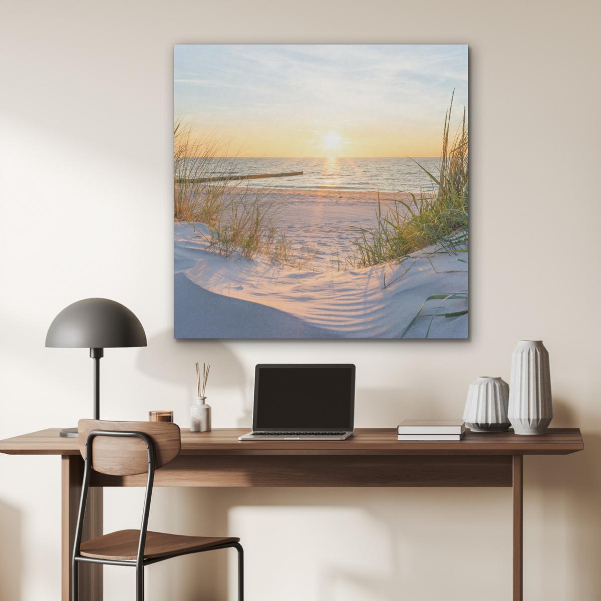 AKUSTIKBILD Strand - Sonne - Düne - Gras - Sand - Horizont Akustikpaneele 90x90 cm - Hellblau, Kunststoff (90/90/0.9cm) - MuchoWow