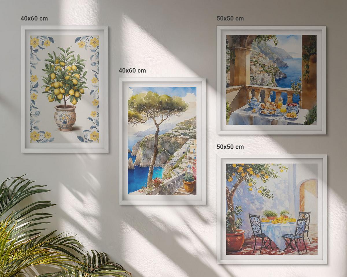 BILDER SET 4er Set - 50x50 cm & 40x60 cm Weißer Rahmen - Gemälde von Zitronenbäumen - Weiß, Kunststoff (50/50cm) - TULUP