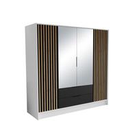 DREHTÜRENSCHRANK PELOR 200/200/51 cm Modern Kleiderschrank 4-türig mit Spiegel Weiß - Schwarz/Weiß, Holzwerkstoff (200/200/51cm) - MASSENO