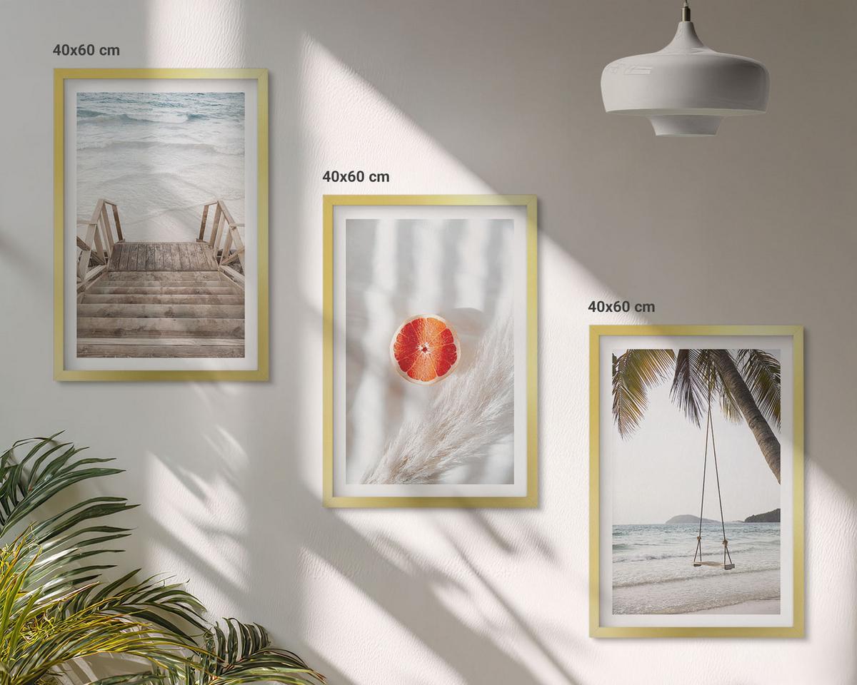 BILDER SET 3er Set - 40x60 cm Goldrahmen - Strandtreppe aus Holz, Urlaub - Goldfarben, Kunststoff (40/60cm) - TULUP