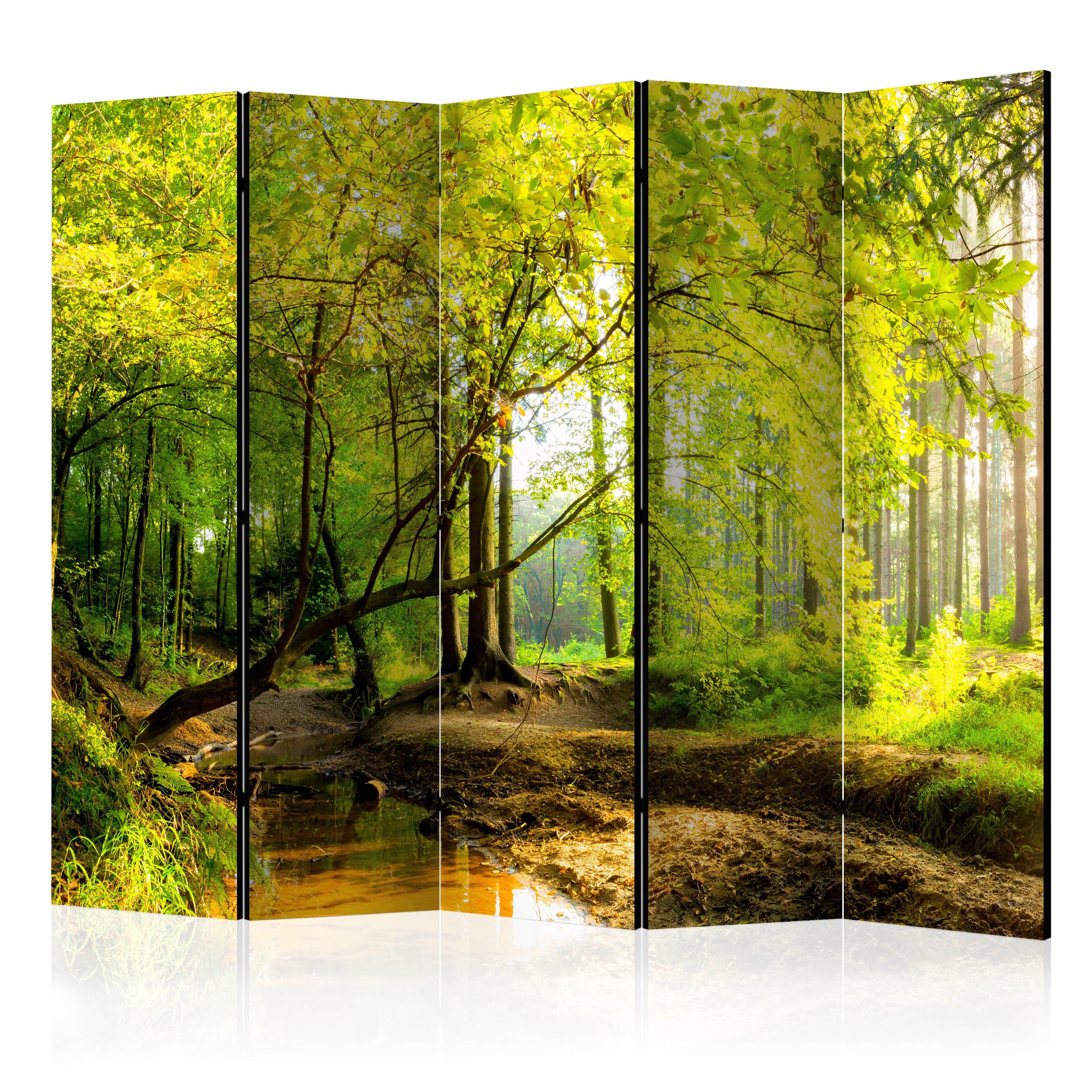 PARAVENT Akustik 5-tlg 225x172 cm Fluss Im Wald - Grau, Holz/Textil (225/172/3cm) - Muralo