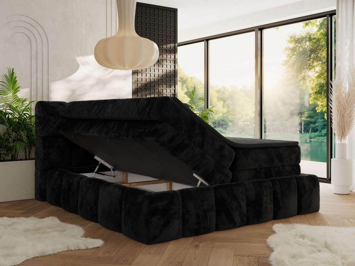BOXSPRINGBETT NIRA KING 160/200 Schwarz Plüsch - H3 - Schwarz, Holz/Textil (160/200cm) - MKS