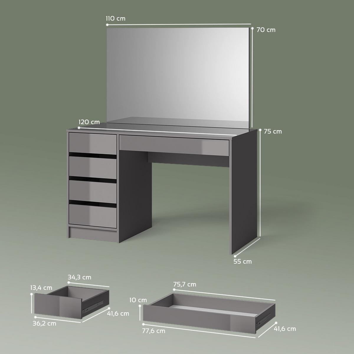 SCHMINKTISCH Imola Grau 120 cm - Grau, Holzwerkstoff (120/75/55cm) - Livinity®
