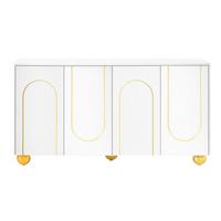 SIDEBOARD Weiß 140cm mit 4 Türen Gold-Bogen-Dekor & Kugelfüßen - Weiß, Holzwerkstoff (140/74/40cm) - Urban Meuble