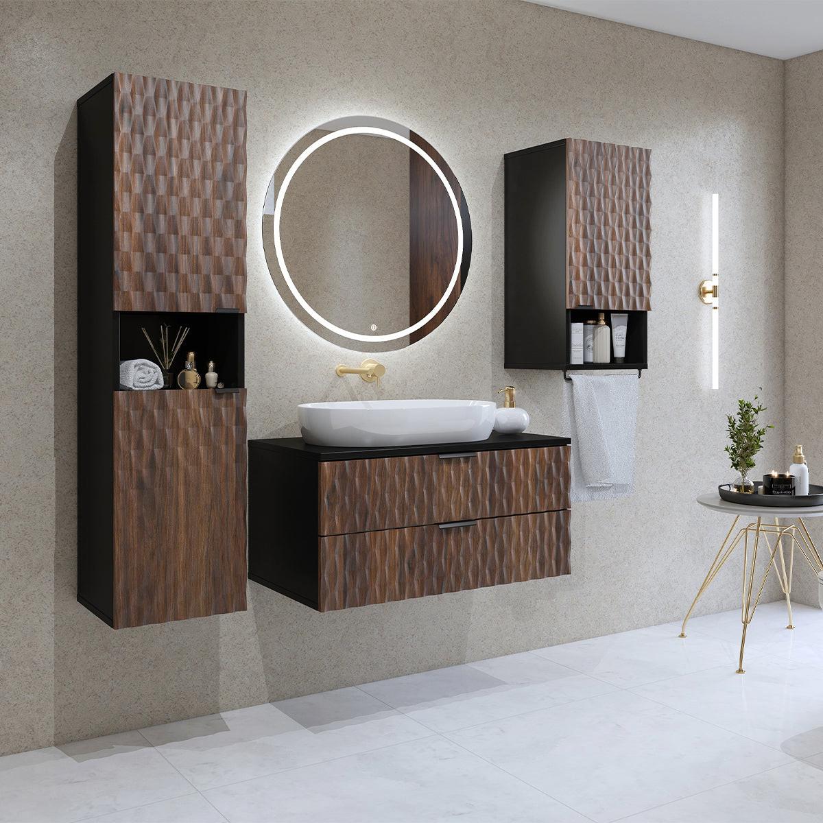 BADMÖBEL 81cm Nevia 2er-Set Holz und Schwarz - Braun, Holzwerkstoff (81/40/48cm) - Petits-meubles