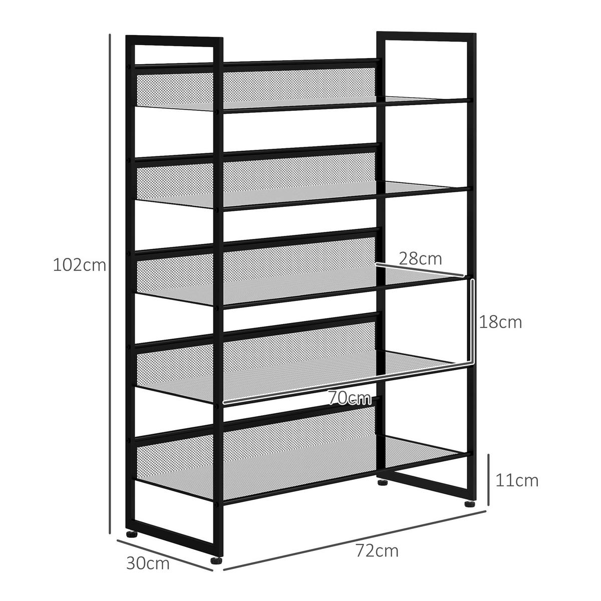 SCHUHREGAL, für max. 15 Paar Schuhe, Stahl, 72 x 30 x 102 cm, Schwarz - Schwarz, Metall (30/102/72cm) - HOMCOM