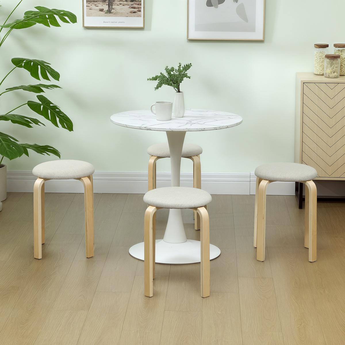 4ER Set Esszimmerhocker Stapelhocker Hocker mit Leinenoptik für Wohnzimmer Creme - Weiß, Holzwerkstoff (40/45/40cm) - HOMCOM
