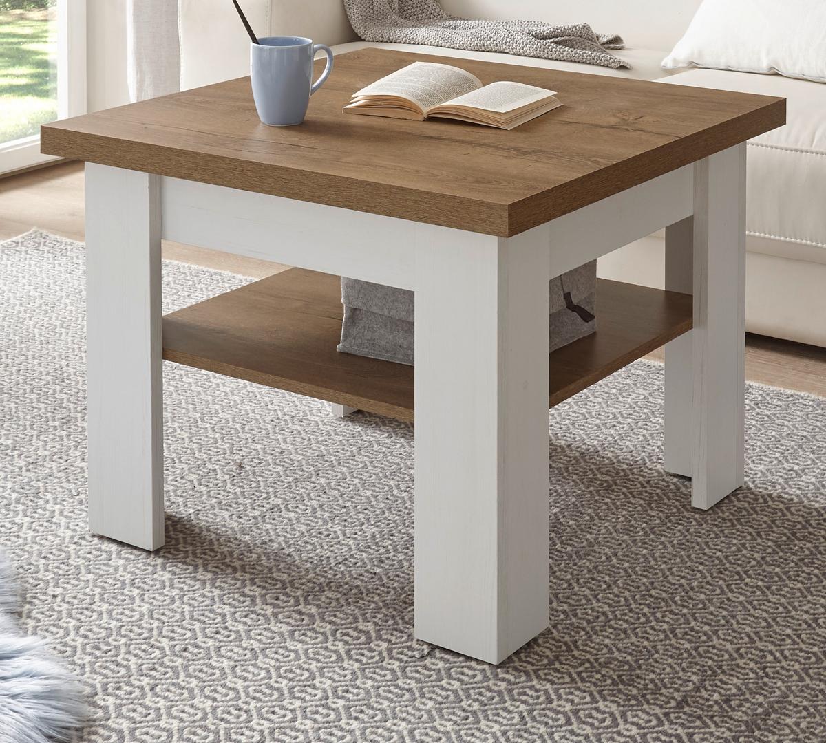 COUCHTISCH weiß Pinie, Eiche hell Landhaus Beistelltisch 70 x 70 cm - Eichefarben/Weiß, Holzwerkstoff (70/70/53cm) - Furn.Design
