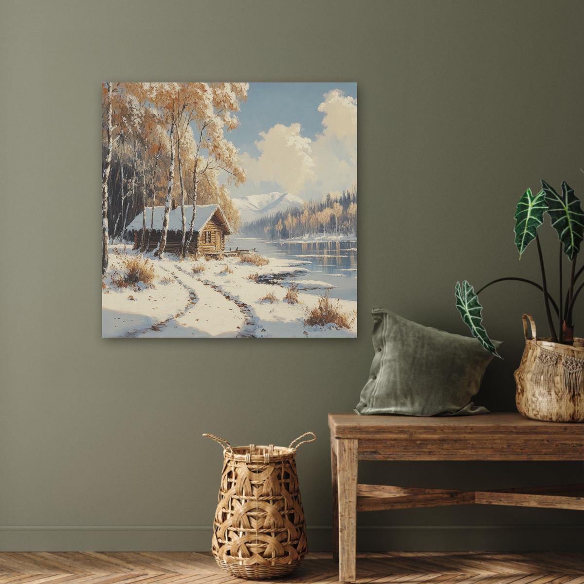 AKUSTIKBILD Winter - Schnee - Zuhause - Natur Akustikpaneele 80x80 cm - Hellbraun, Kunststoff (80/80/0.9cm) - MuchoWow