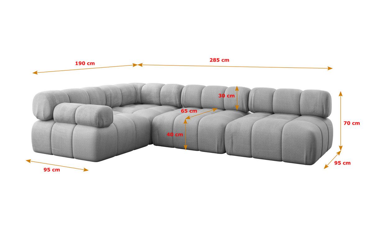ECKSOFA modulares Sofa Mende-L2 - 285x190x70 cm Hellgrau Velours - Hellgrau, Holzwerkstoff/Textil (285/190cm) - ALTDECOR