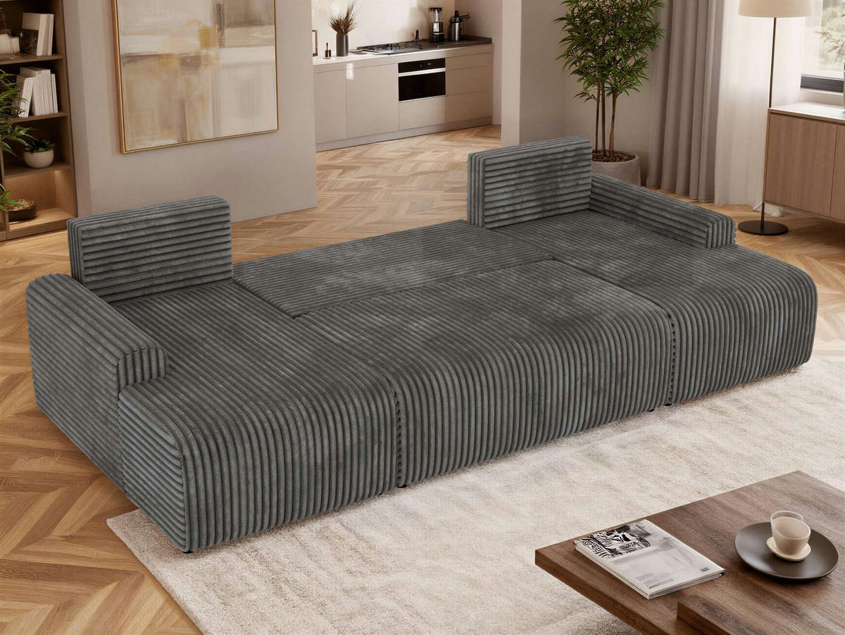 WOHNLANDSCHAFT NESSARO U Grau Cord - Schwarz/Grau, Kunststoff/Textil (312/92/151cm) - MKS