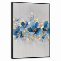 LEINWAND Bilder mit Rahmen - Blumen - Blau - Abstrakt - 50x70 - Hellgrau, Textil (50/70cm) - MuchoWow