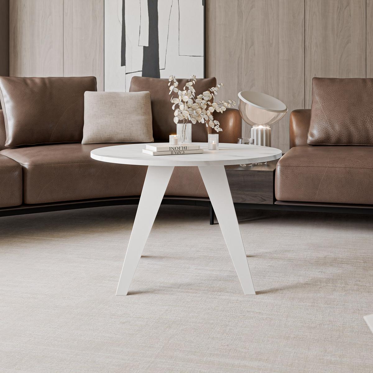 COUCHTISCH FERRO 75/50 cm runden, Weiß / Marmor Bianco - Perlmutt/Weiß, Metall (75/75/50cm) - Idohome