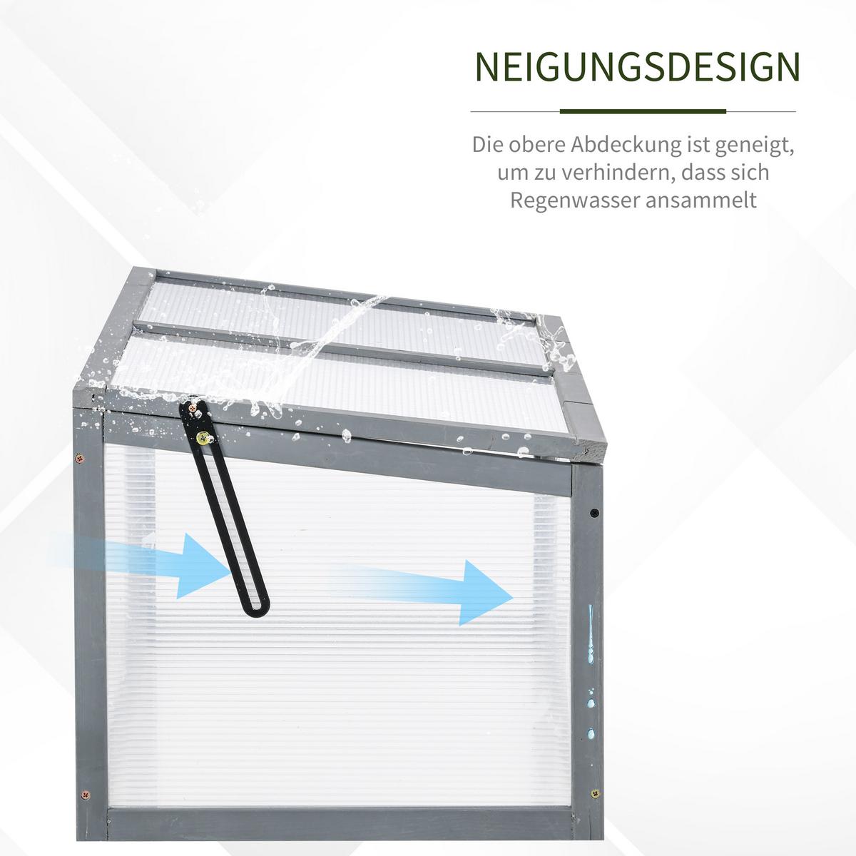 FRÜHBEET Gewächshaus mit Abdeckung, wetterfest, aus Holz und Polycarbonat, Grau - Grau, Holz (46/40/90cm) - Outsunny