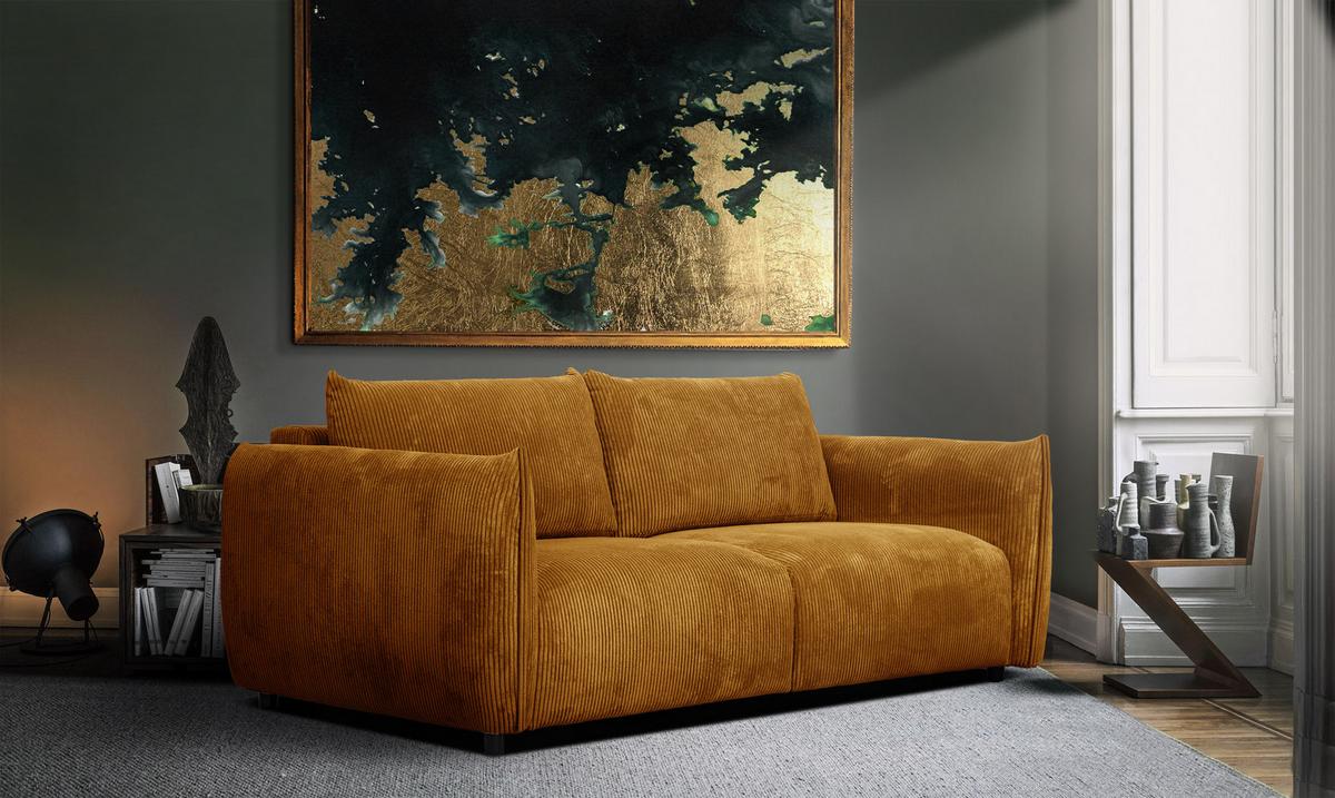 SOFA TAUER 3-Sitzer, honig - Dunkelgelb/Schwarz, Holzwerkstoff/Kunststoff (112/84/206cm) - Wozimo