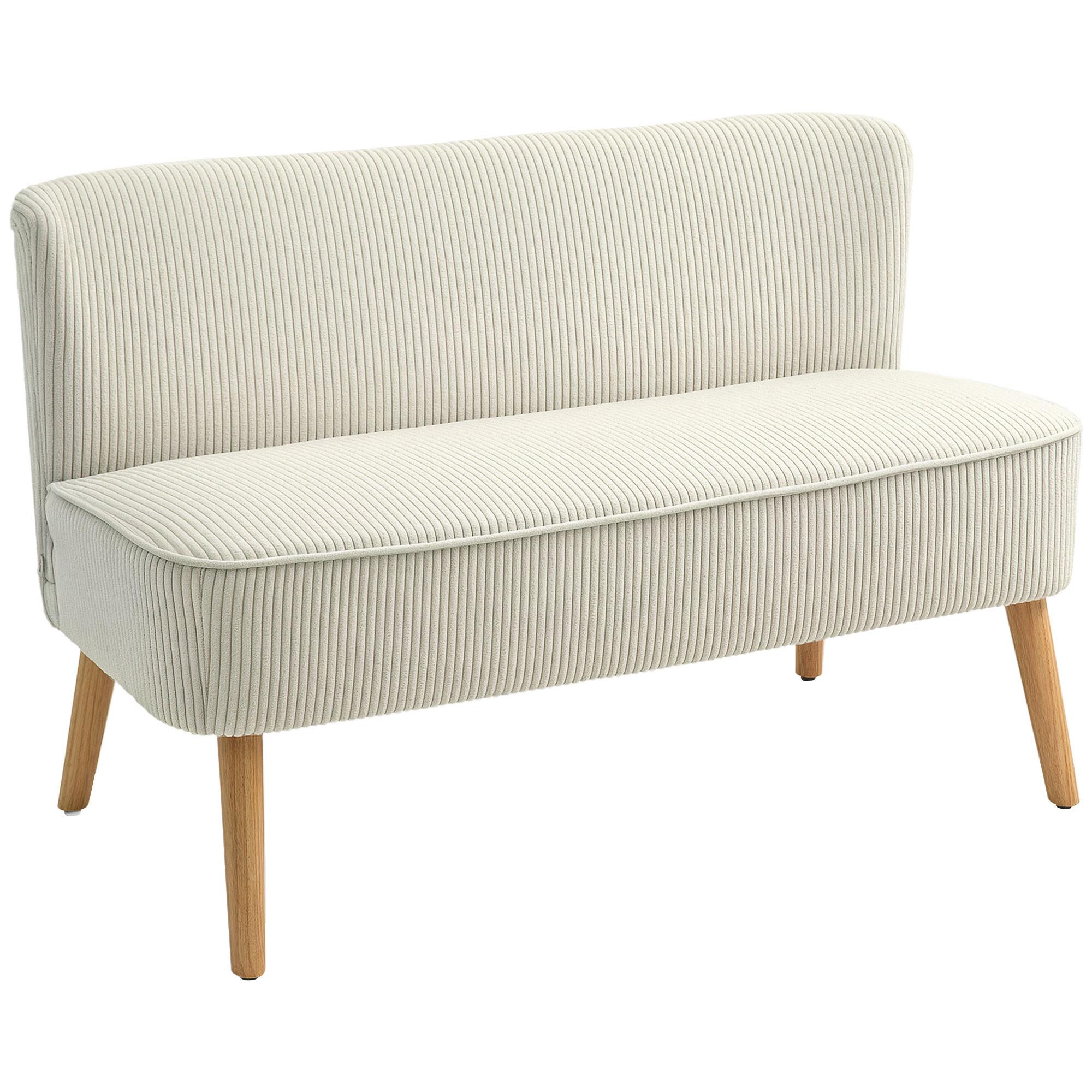 SOFA 2 Sitzer modern Couch ohne Armlehne Polstersofa mit Cord-Optik Cremeweiß - Perlmutt/Creme, Holz/Textil (56.5/77/117cm) - HOMCOM