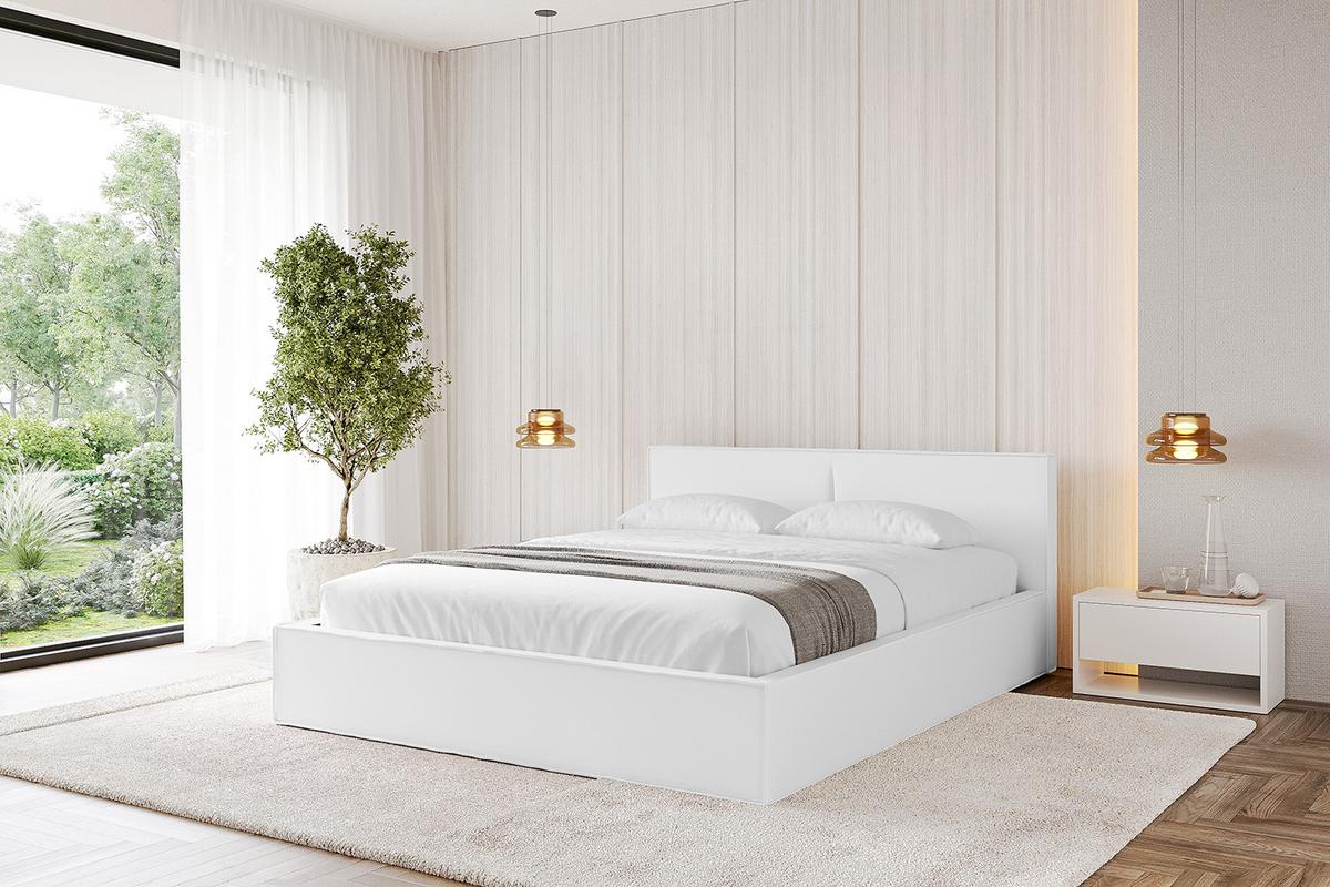 POLSTERBETT mit Bettkasten und Lattenrost, Boxbett ohne Matratze - TIVON-V1 180x200 Weiß Kunstleder - Weiß Hochglanz, Holzwerkstoff/Textil (180/200cm) - ALTDECOR