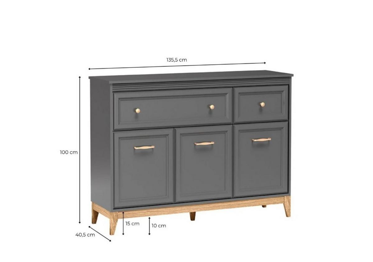 KOMMODE SUOLO 135,5/100/40,5cm mit 2 Schubladen 3 Türen Grau - Grau, Holzwerkstoff (135.5/100/40.5cm) - MASSENO
