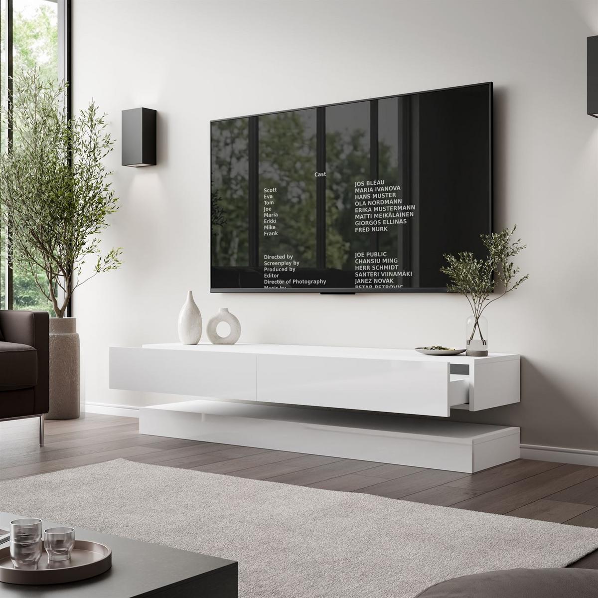 TV-RACK SKY 140 cm, Weiß hochglanz - Weiß, Holzwerkstoff (140/25/34cm) - Lookway