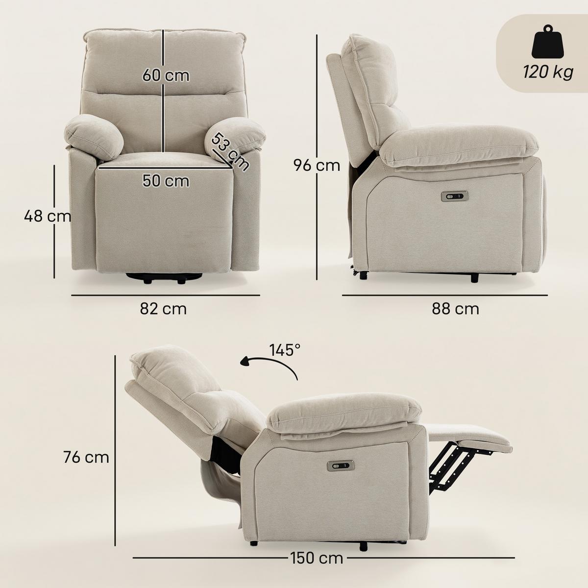 ELEKTRISCHER-AUFSTEHSESSEL Chenille 100 Polyester Creme - Creme, Textil/Metall (82/96/88cm) - HOMCOM