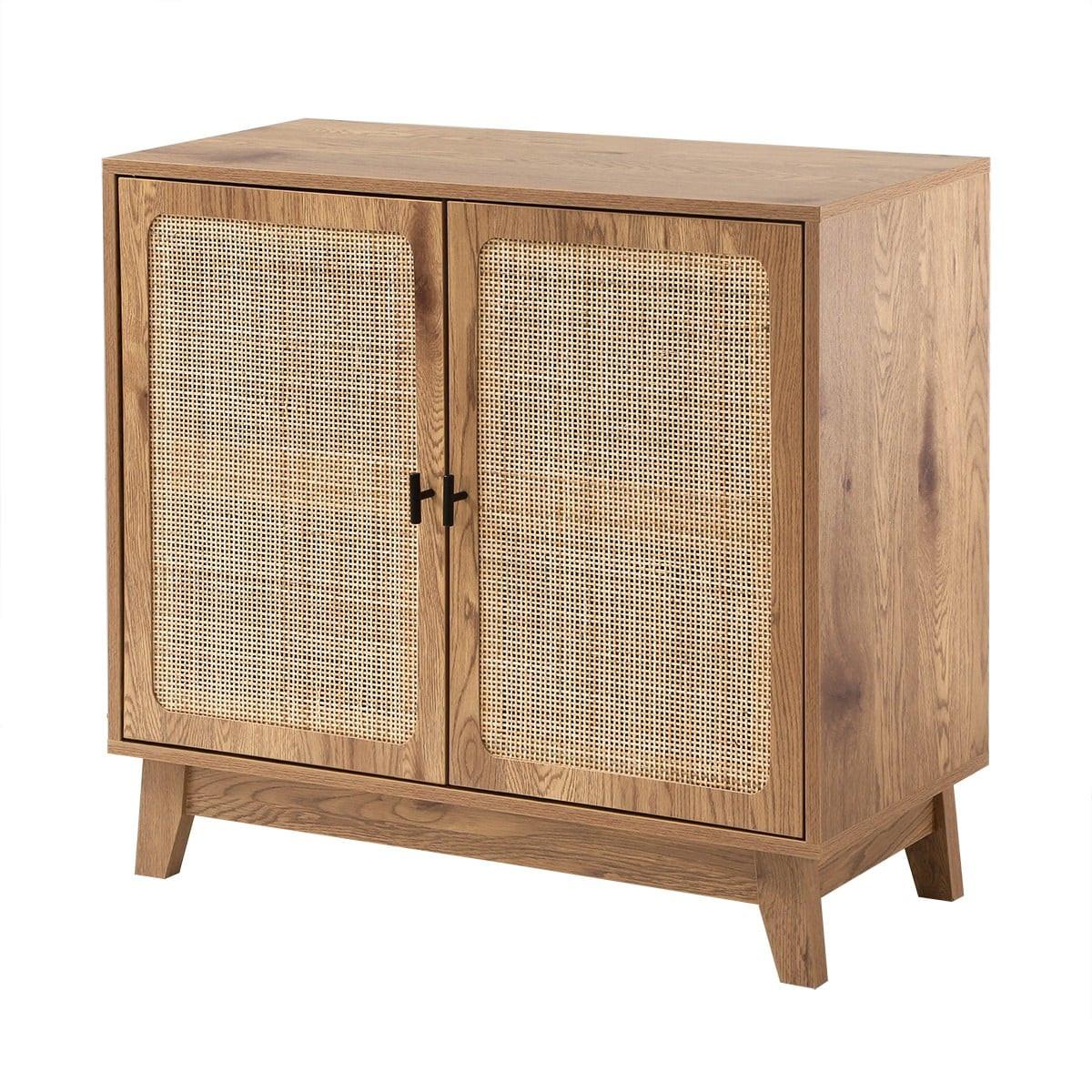 SIDEBOARD mit 2 Türen aus natürlichem Rattan 35/75/80 cm - Nussbaumfarben, Holzwerkstoff (35/75/44.5cm) - Calicosy