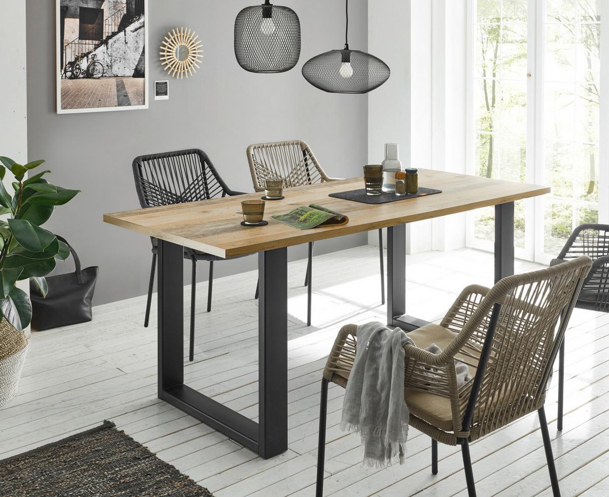 ESSTISCH Used Wood hell, anthrazit 180 cm, Küchentisch für 4-6 Personen - Anthrazit/Naturfarben, Holz/Metall (180/80/76cm) - Furn.Design