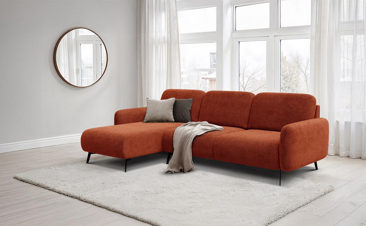 ECKSOFA FEBE 4-Sitzer links, dunkelorange - Dunkelorange/Schwarz, Holz/Textil (264/157cm) - Wozimo
