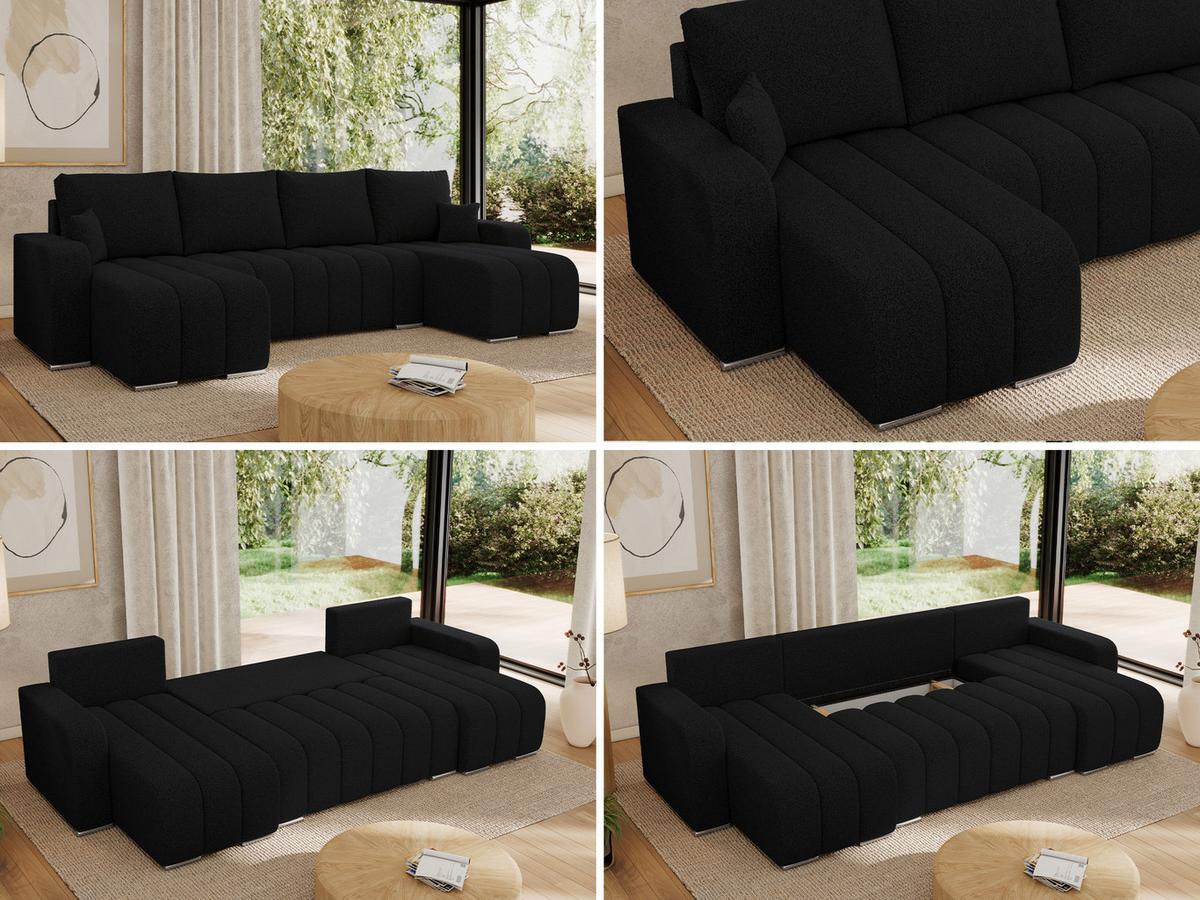 WOHNLANDSCHAFT KIRASSO U Schwarz Boucle - Schwarz/Grau, Textil/Metall (320/86/147cm) - MKS