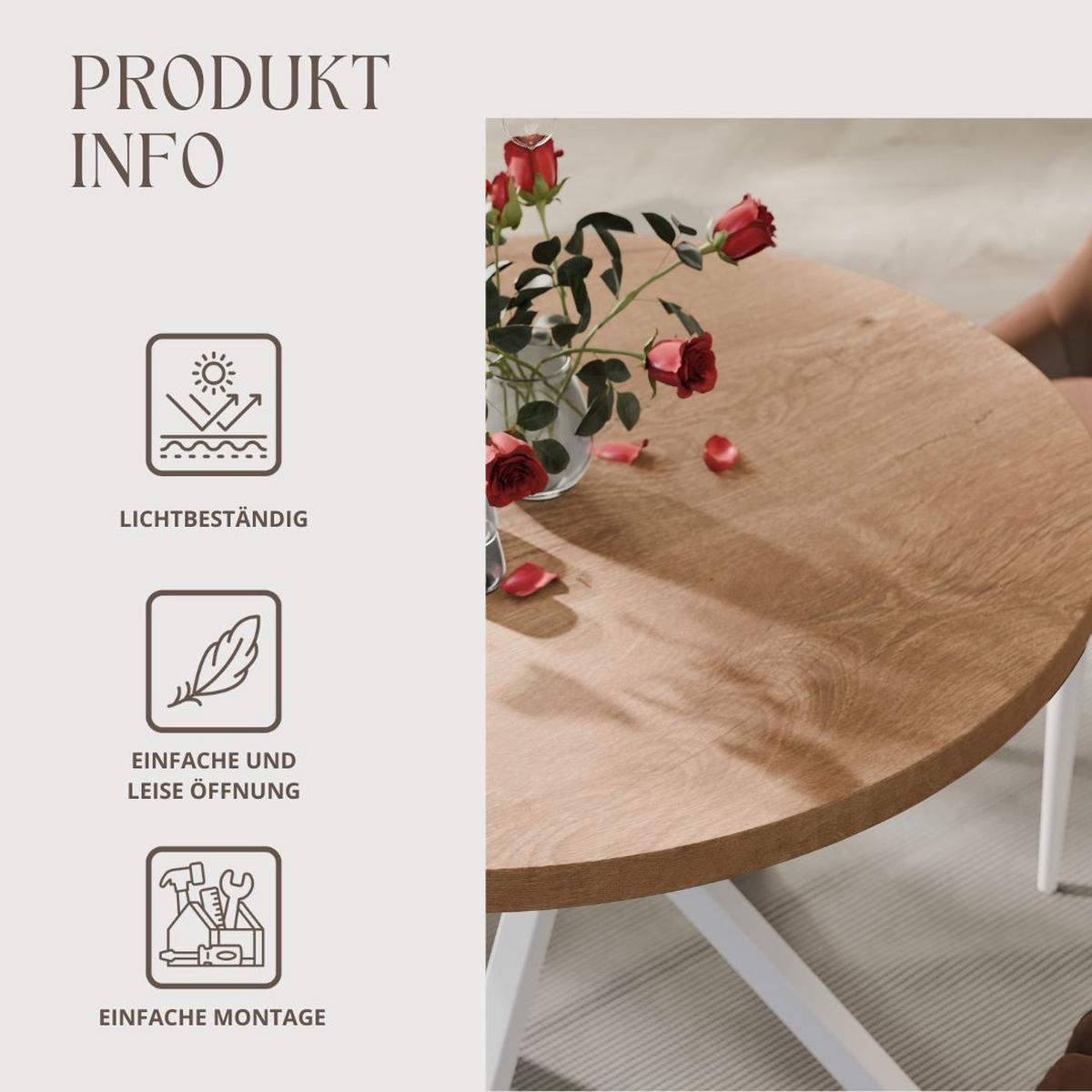 AUSZIEHTISCH MILTON 120-196/76 cm mit Metallgestell, Weiß / Lefkas-Eiche - Eiche San Remo/Weiß, Holzwerkstoff/Metall (120/120/76cm) - Idohome