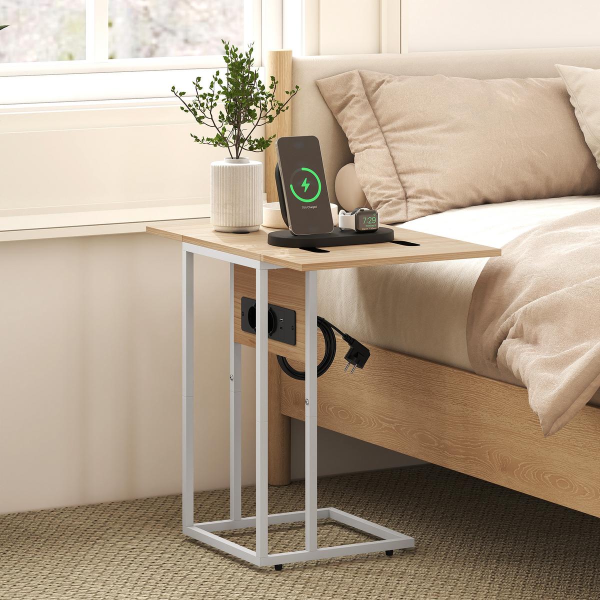 BEISTELLTISCH MDF Metall Naturholz - Beige/Naturfarben, Holzwerkstoff/Metall (39/29/57cm) - HOMCOM