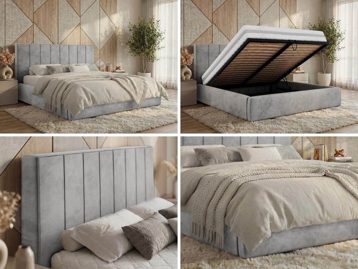 POLSTERBETT TENARDO CLASSIC 200/200 - Hellgrau Velvet - mit Pocket-Matratze - Hellgrau/Schwarz, Kunststoff/Textil (200/200cm) - MKS